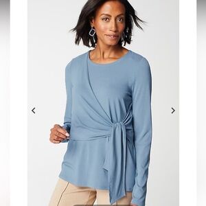 J. Jill Wearever Tie-Waist Wrap‎ Top Moonlit Sky Blue Size Large